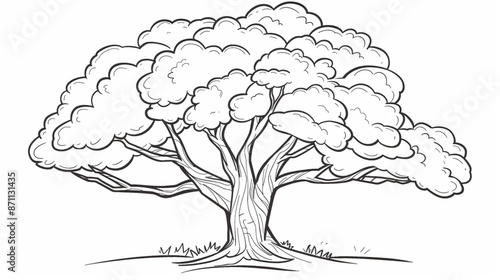 Cartoon Tree Illustration with Green Leaves and Branches in Nature