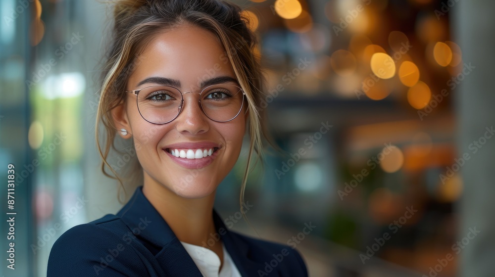 Confident Businesswoman in Modern Office Setting Confident Businesswoman in Modern Office Setting