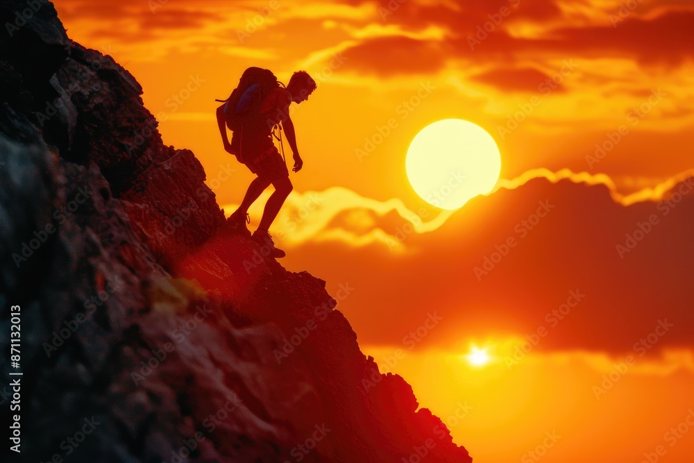 Helping Hand: Sunset Silhouettes on Mountain Peak Helping Hand: Sunset Silhouettes on Mountain Peak