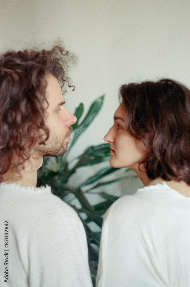 portrait of a man and woman in profile portrait of a man and woman in profile