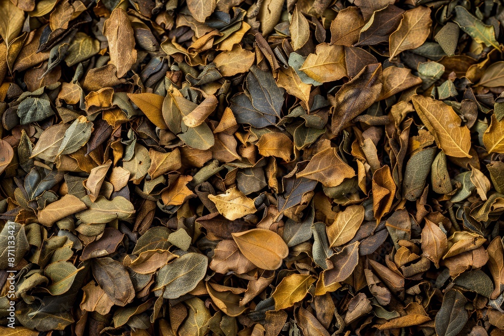 Close up background of traditional dried South American Mate tea leaves rich in caffeine Close up background of traditional dried South American Mate tea leaves rich in caffeine