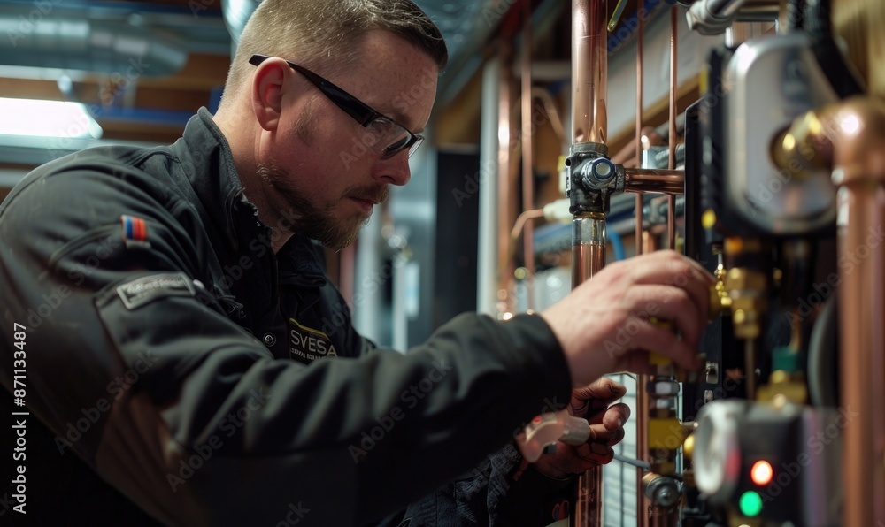 Plumber Performing Maintenance on a Heating System Plumber Performing Maintenance on a Heating System