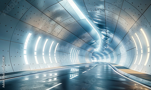 Futuristic 3D Architectural Tunnel Highway Rendering - Empty Asphalt Road, Sci-Fi Infrastructure Concept