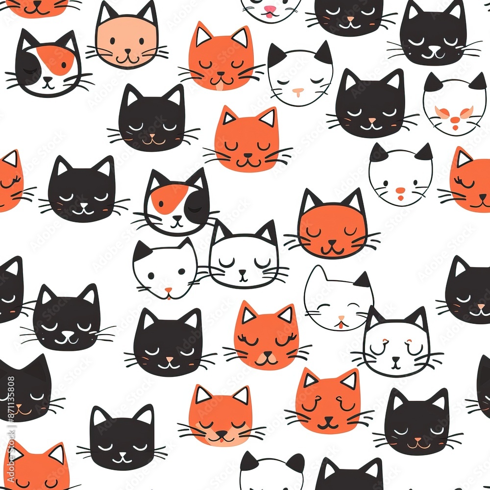 Cats seamless pattern. Colorful cartoon style cat head smile face. High quality AI generated image Cats seamless pattern. Colorful cartoon style cat head smile face. High quality AI generated image