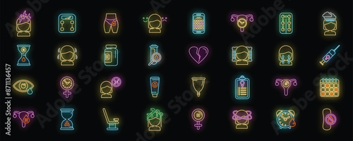 Menopause icons set outline vector. Female fertility. Age cycle neon color on black