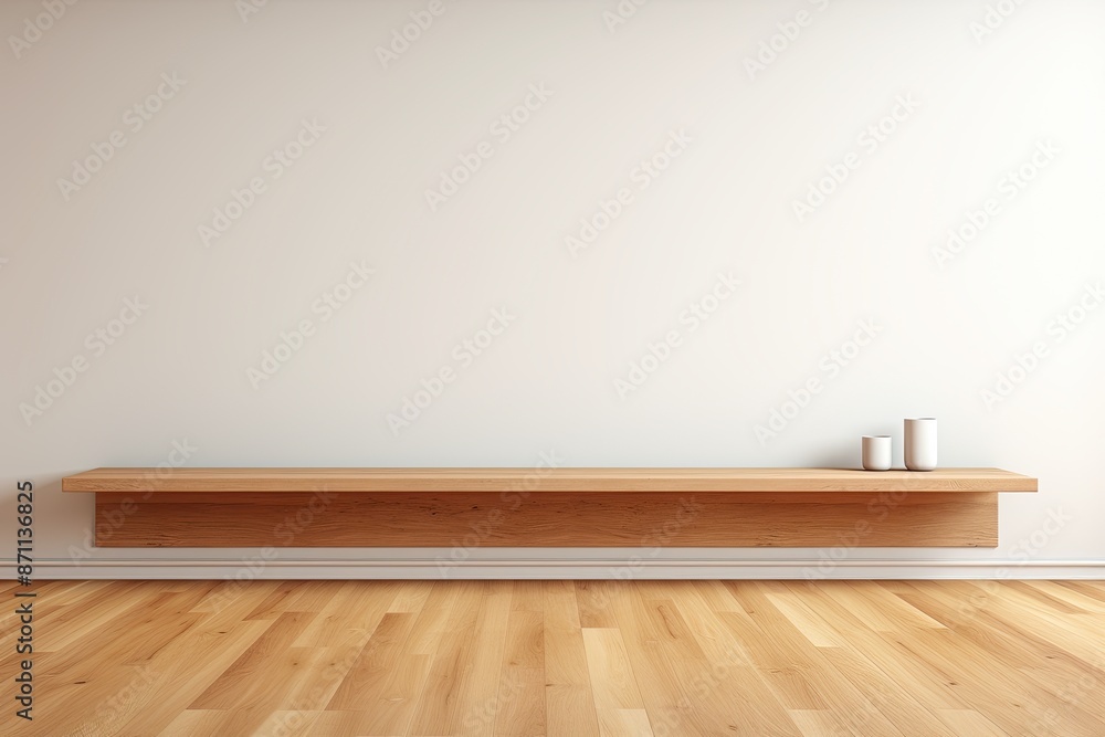 Fototapeta premium Mockup Ready: Empty Wall, Wooden Floor, and Window Glare