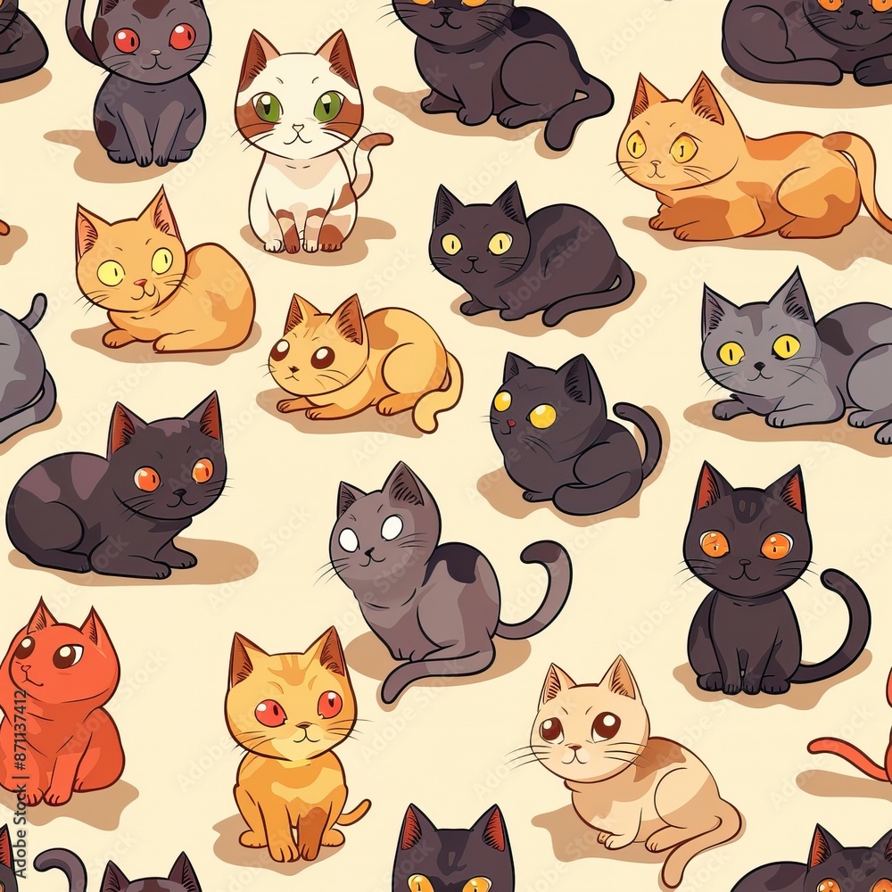 Seamless Pattern with Cute Cat colorful Illustration Design Background. Cute cartoon style cat pattern. High quality AI generated image Seamless Pattern with Cute Cat colorful Illustration Design Background. Cute cartoon style cat pattern. High quality AI generated image