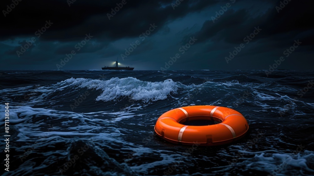Obraz premium Nightmare at Sea: Illuminated Shipwreck in the Abyss