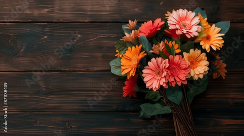 Wallpaper Mural A Bouquet of traditional Navaratri flowers on a rustic wooden surface Torontodigital.ca
