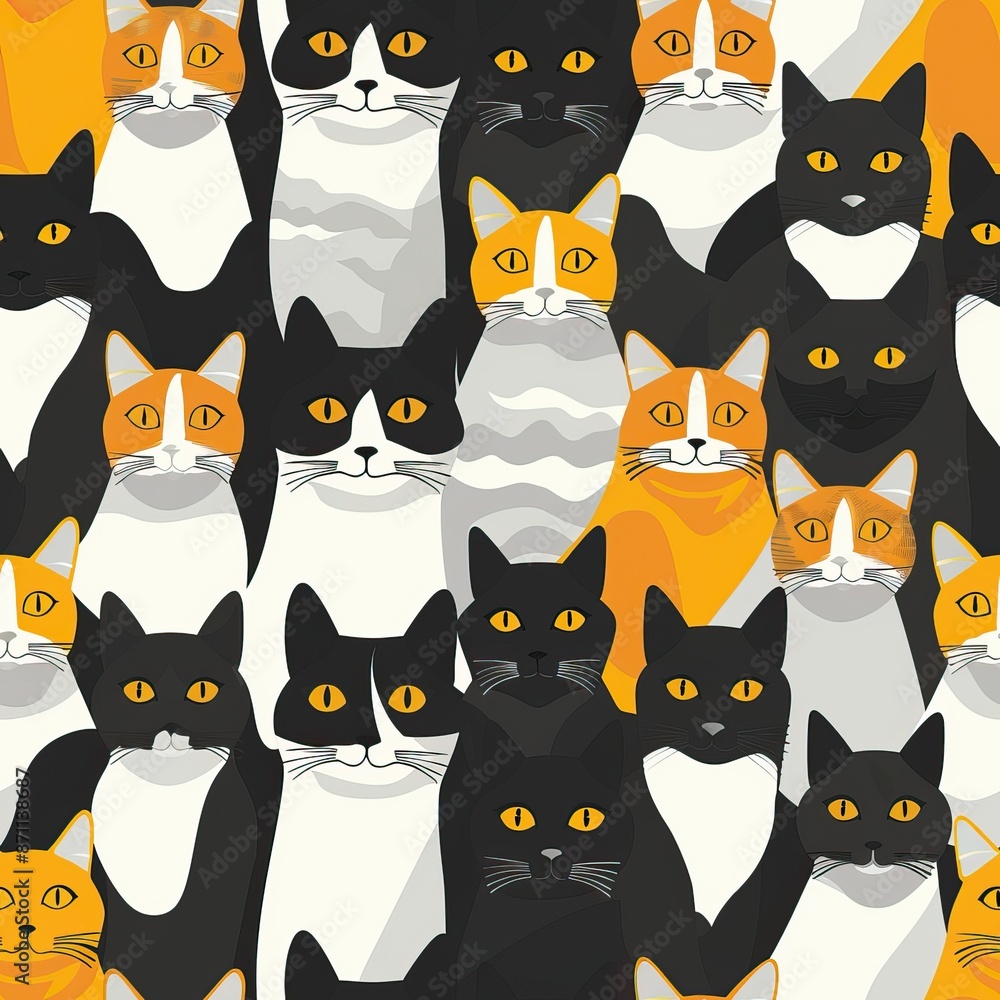 Seamless doodle cat pattern illustration. Cartoon style colorful kittens. High quality AI generated image Seamless doodle cat pattern illustration. Cartoon style colorful kittens. High quality AI generated image