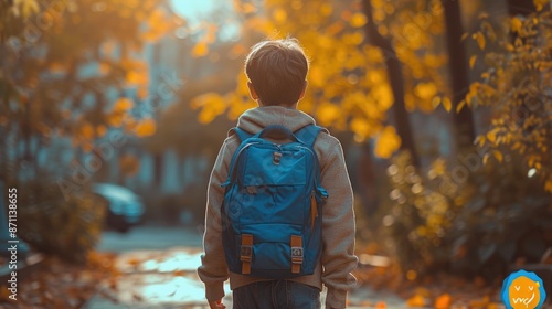 Golden Hour: Schoolboy's Autumn Street Scene