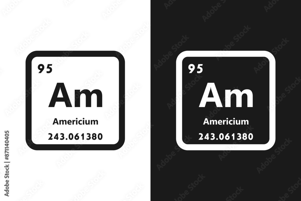 Americium, Am, chemical periodic element icon. The chemical element of the periodic table. Sign with atomic number. Americium element Americium, Am, chemical periodic element icon. The chemical element of the periodic table. Sign with atomic number. Americium element
