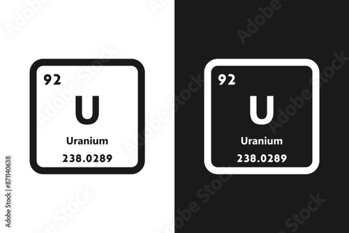 Uranium, U, chemical periodic element icon. The chemical element of the periodic table. Sign with atomic number. Uranium element