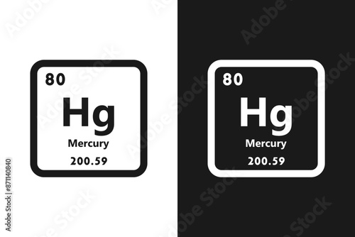 Mercury, Hg, chemical periodic element icon. The chemical element of the periodic table. Sign with atomic number. Mercury element
