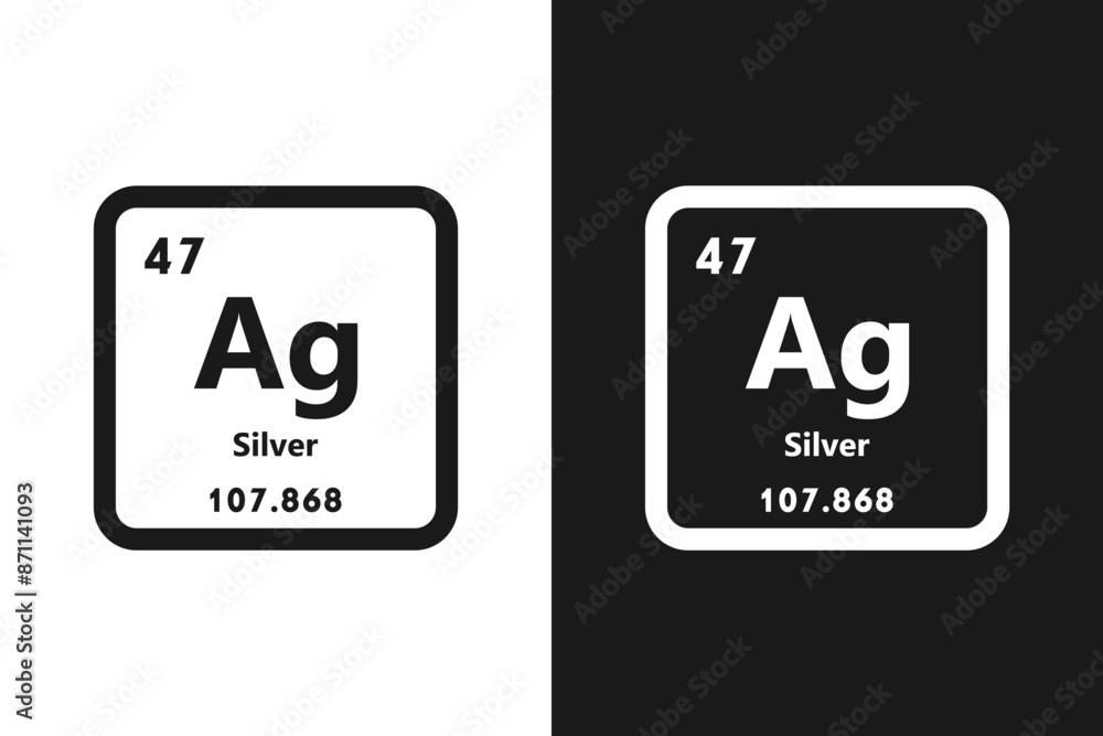 Silver, Ag, chemical periodic element icon. The chemical element of the periodic table. Sign with atomic number. Silver element Silver, Ag, chemical periodic element icon. The chemical element of the periodic table. Sign with atomic number. Silver element