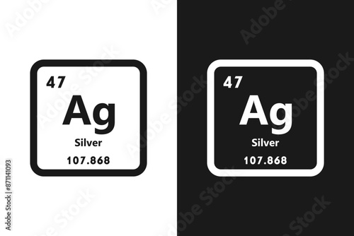 Silver, Ag, chemical periodic element icon. The chemical element of the periodic table. Sign with atomic number. Silver element