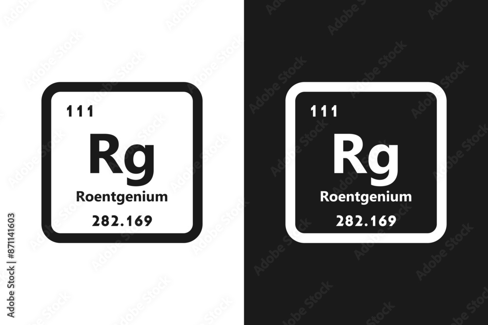 Roentgenium, Rg, chemical periodic element icon. The chemical element of the periodic table. Sign with atomic number. Roentgenium element Roentgenium, Rg, chemical periodic element icon. The chemical element of the periodic table. Sign with atomic number. Roentgenium element