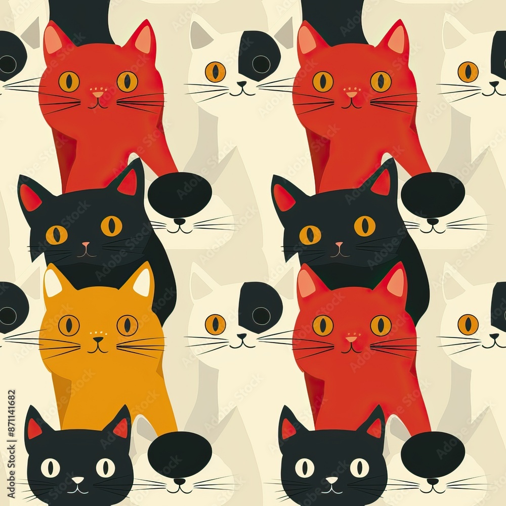 Cats different breeds and patterns, emotions, and colors. Cute kitten, kitty. Seamless pattern background colorful cats. High quality AI generated image Cats different breeds and patterns, emotions, and colors. Cute kitten, kitty. Seamless pattern background colorful cats. High quality AI generated image