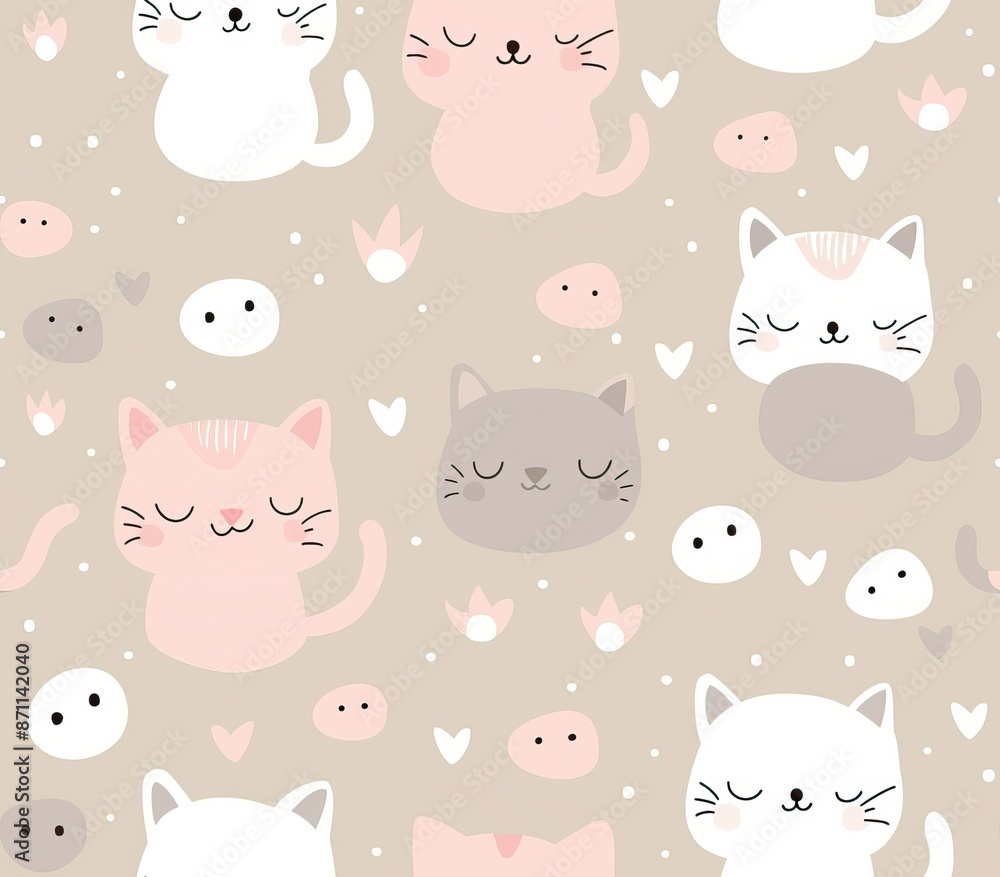 Cute seamless pattern with pretty kittens. Great for baby fabric, textile, wallpaper. Cats. Cat cartoon style. Pastel Colors. High quality AI generated image Cute seamless pattern with pretty kittens. Great for baby fabric, textile, wallpaper. Cats. Cat cartoon style. Pastel Colors. High quality AI generated image
