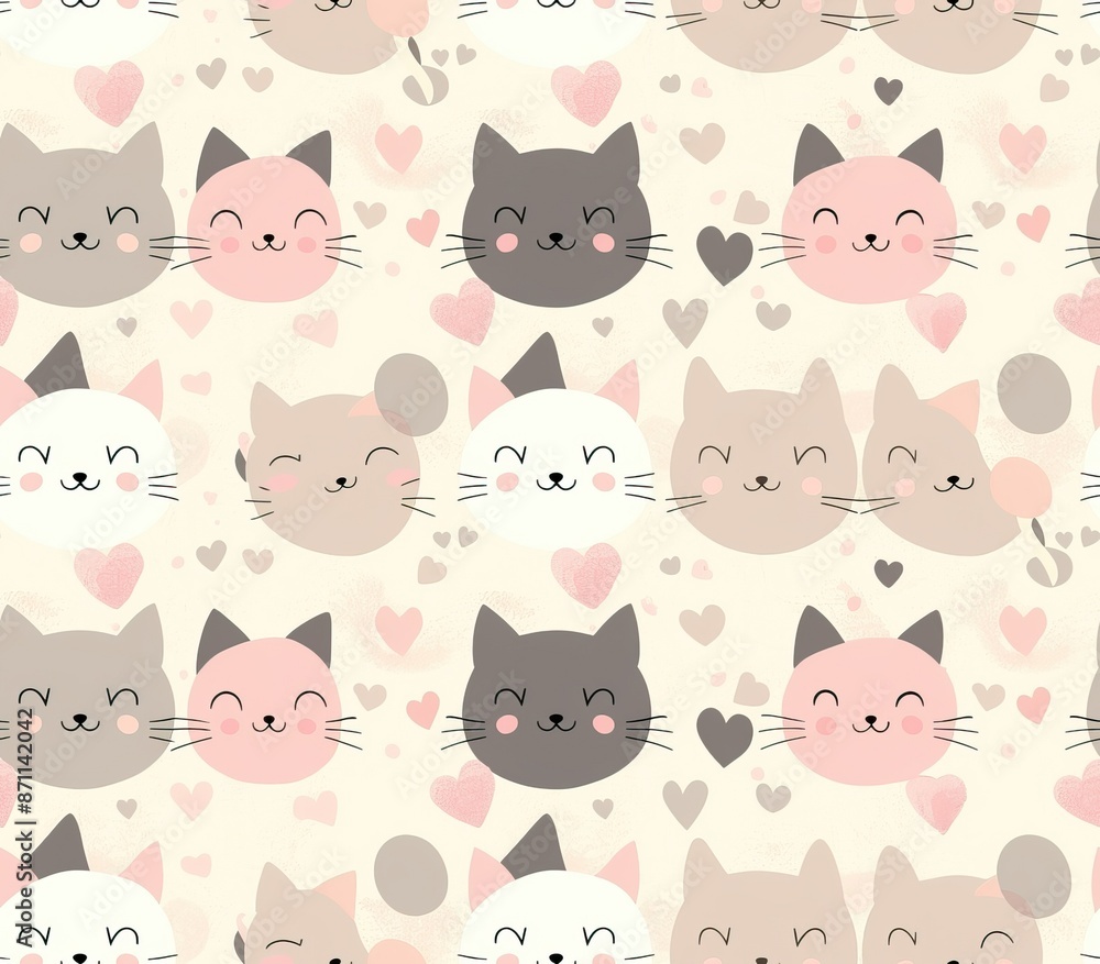 Cute seamless pattern with pretty kittens. Great for baby fabric, textile, wallpaper. Cats. Cat cartoon style. Pastel Colors. High quality AI generated image Cute seamless pattern with pretty kittens. Great for baby fabric, textile, wallpaper. Cats. Cat cartoon style. Pastel Colors. High quality AI generated image