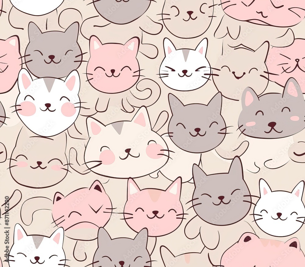 Cute seamless pattern with pretty kittens. Great for baby fabric, textile, wallpaper. Cats. Cat cartoon style. Pastel Colors. High quality AI generated image Cute seamless pattern with pretty kittens. Great for baby fabric, textile, wallpaper. Cats. Cat cartoon style. Pastel Colors. High quality AI generated image