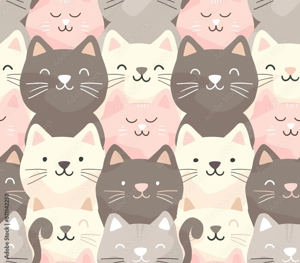 Cute seamless pattern with pretty kittens. Great for baby fabric, textile, wallpaper. Cats. Cat cartoon style. Pastel Colors. High quality AI generated image Cute seamless pattern with pretty kittens. Great for baby fabric, textile, wallpaper. Cats. Cat cartoon style. Pastel Colors. High quality AI generated image