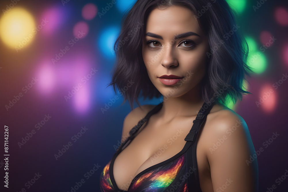 full body portrait of a model with glowing skin and deep wrinkles piercing gaze cosplay bikini full body portrait of a model with glowing skin and deep wrinkles piercing gaze cosplay bikini