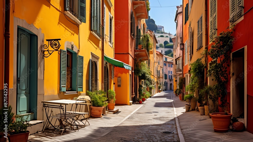 Obraz premium A quiet alleyway in the old town of Nice with colorful buildings