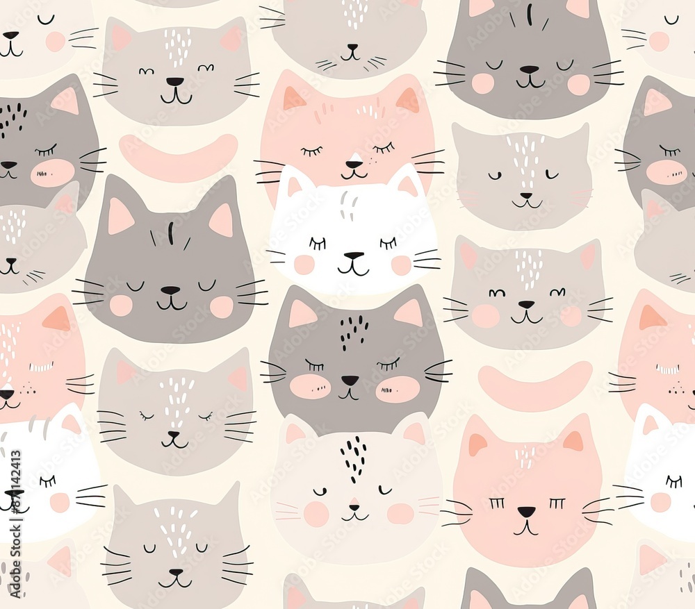 Cute seamless pattern with pretty kittens. Great for baby fabric, textile, wallpaper. Cats. Cat cartoon style. Pastel Colors. High quality AI generated image Cute seamless pattern with pretty kittens. Great for baby fabric, textile, wallpaper. Cats. Cat cartoon style. Pastel Colors. High quality AI generated image