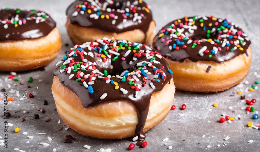 Chocolate doughnuts with sprinkles Chocolate doughnuts with sprinkles