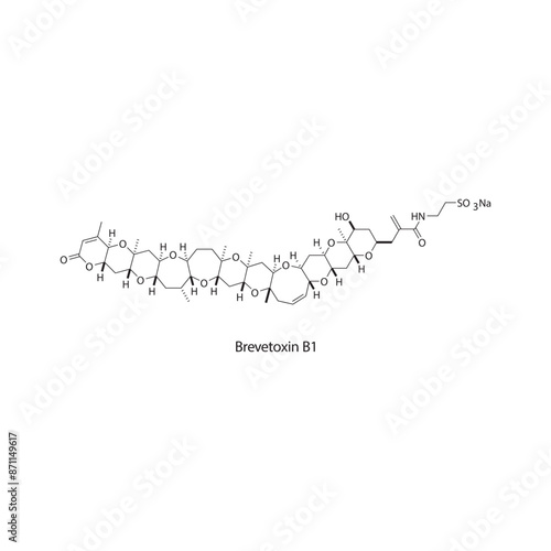 Brevetoxin B1 skeletal structure diagram.marine toxin compound molecule scientific illustration.
