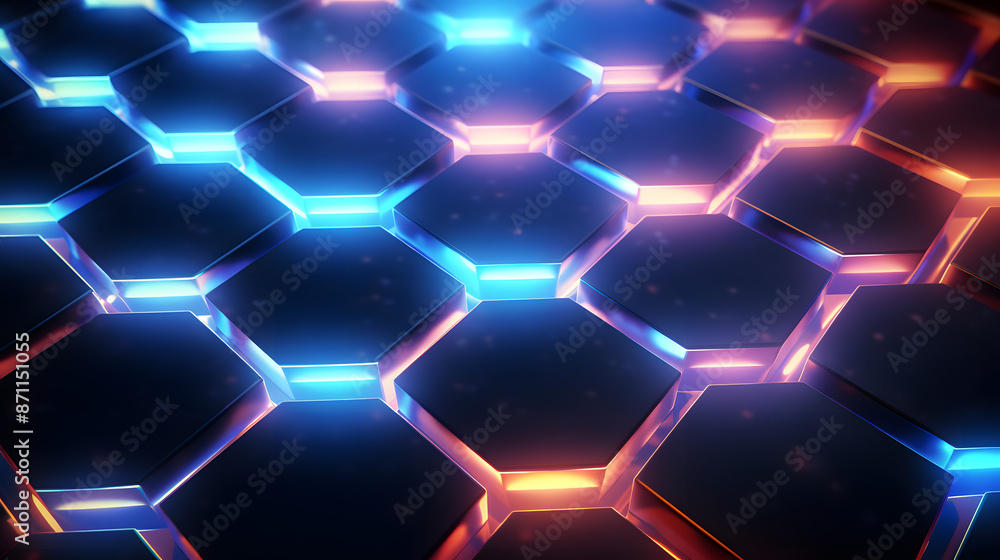 Abstract background featuring a hexagon pattern with glowing lights. Abstract background featuring a hexagon pattern with glowing lights.