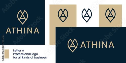 Elegant Leaf and Abstract Letter A Monogram.
