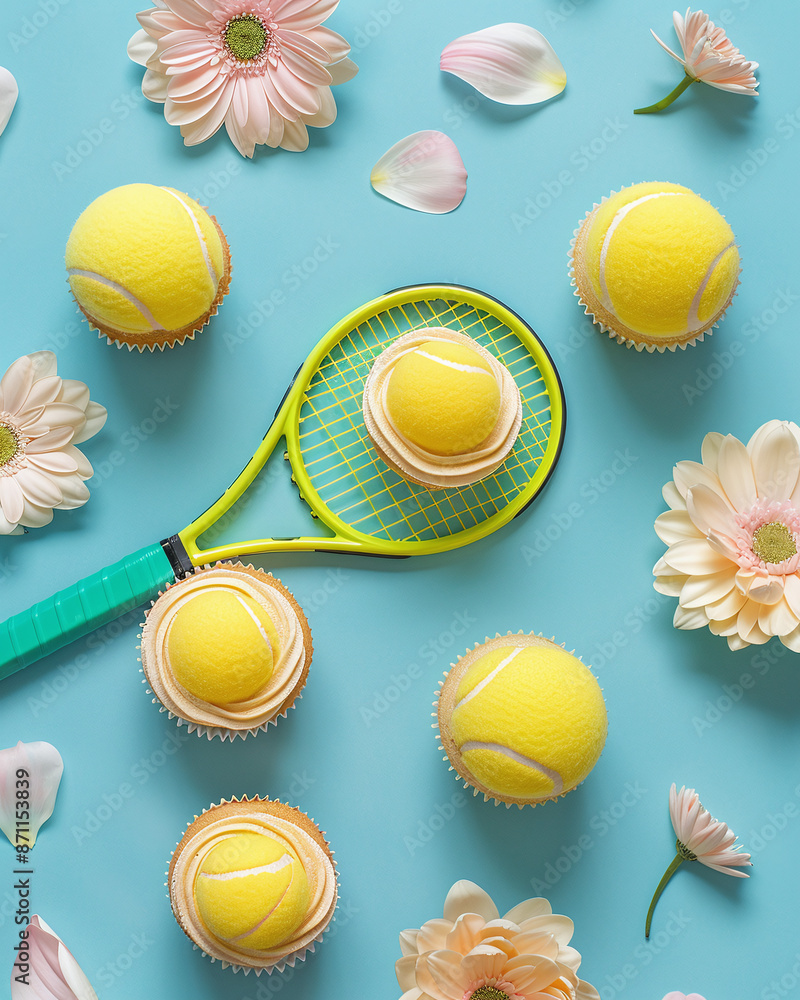 Tennis Themed Cupcakes with Racket and Flowers
Tennis Themed Cupcakes with Racket and Flowers