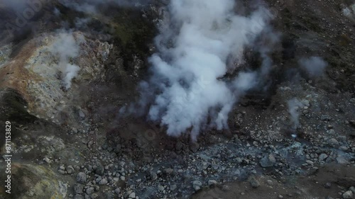 the valley of geysers in Kamchatka. drone footage