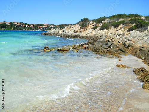 Beautiful sea in Sardinia, Italy. Beach in island Maddalena. Blue clear water sea in Italy. Beautiful background with sea.