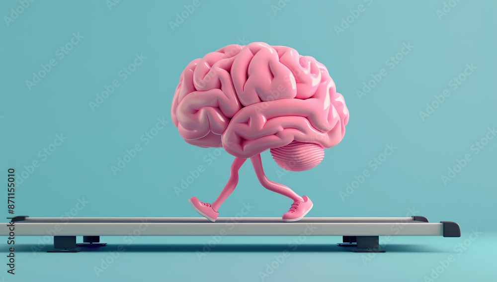 A 3D illustration of a human brain who running on a treadmill. A 3D illustration of a human brain who running on a treadmill.