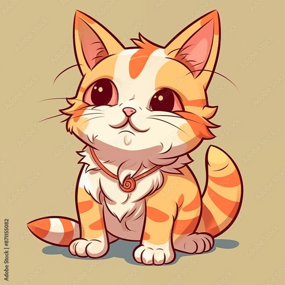 Obraz premium Cute Cartoon Orange Tabby Kitten Sitting on Beige Background