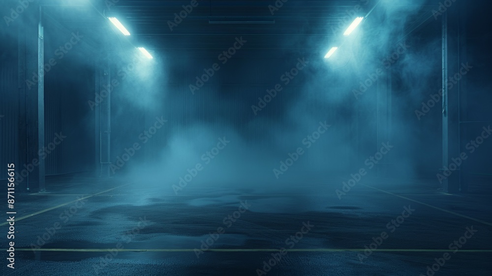 A dark, empty room with a lot of smoke and steam, backdrop A dark, empty room with a lot of smoke and steam, backdrop