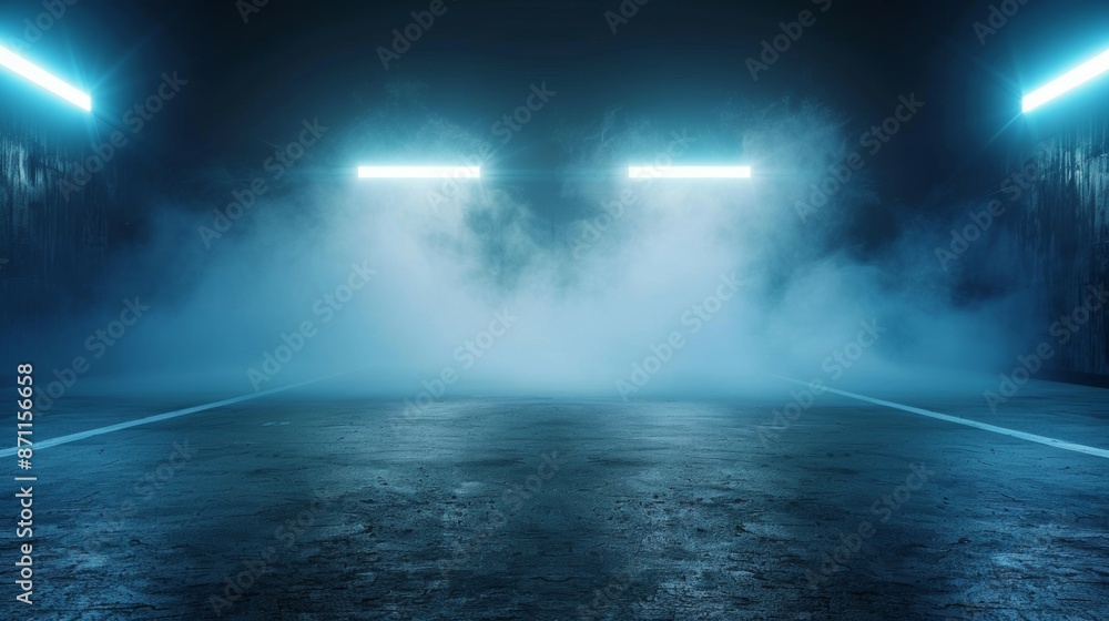 A dark, smoky tunnel with a blue sky in the background, backdrop A dark, smoky tunnel with a blue sky in the background, backdrop