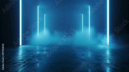 A blue room with smoke and a blue light, backdrop