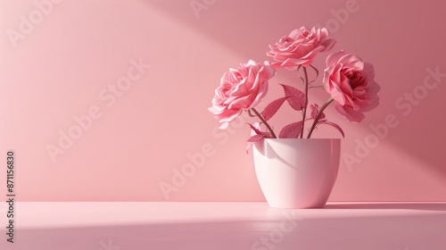 Mockup of a Valentine s and Mother s Day greeting card with pink roses on pink background minimalistic design