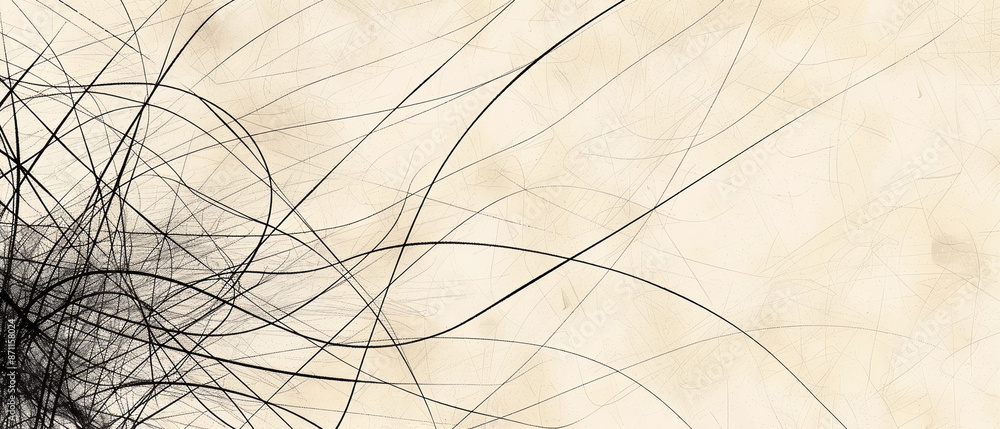Abstract black lines crisscrossing on a beige background, creating an intricate and dynamic pattern with a modern artistic flair.
Abstract black lines crisscrossing on a beige background, creating an intricate and dynamic pattern with a modern artistic flair.