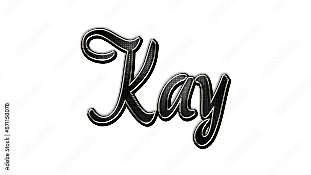 black metal 3d design of name Kay on white background. black metal 3d design of name Kay on white background.