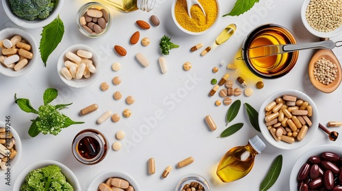 Healthy Mediterranean Ingredients for Cooking and Meal on White Background