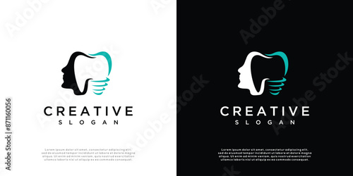 human head with teeth logo design template. tooth logo inspiration and human head combination