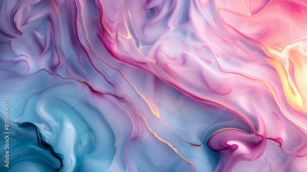 Fototapeta premium A colorful, abstract painting with a blue and pink swirl