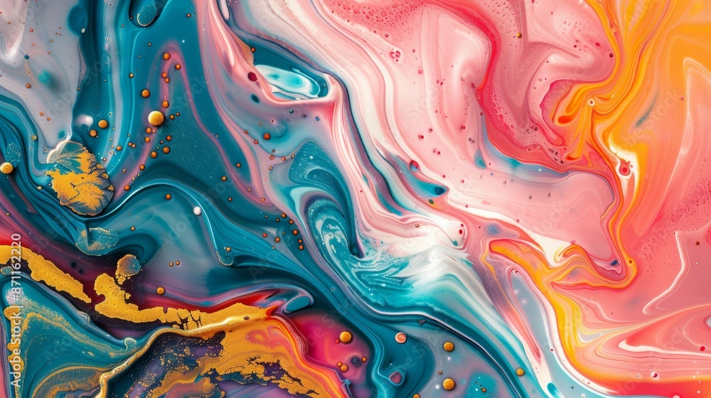 A colorful painting with gold and blue swirls A colorful painting with gold and blue swirls