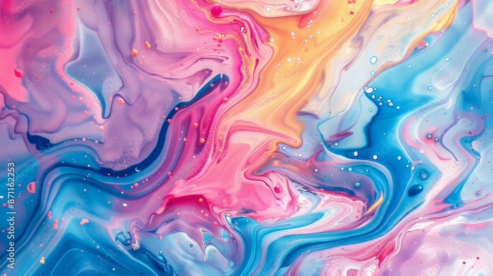 A colorful painting with a blue and pink swirl A colorful painting with a blue and pink swirl