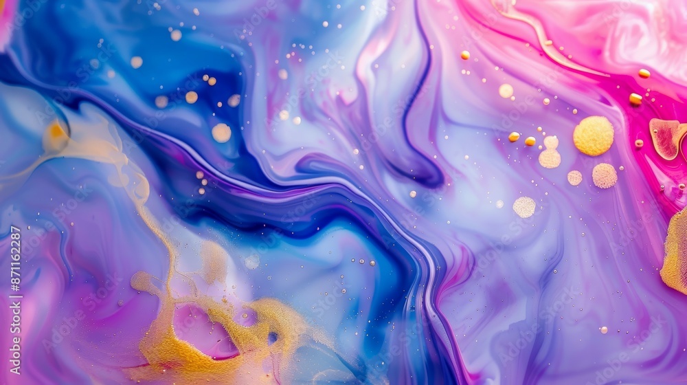 A painting of a swirl of colors with gold and blue A painting of a swirl of colors with gold and blue